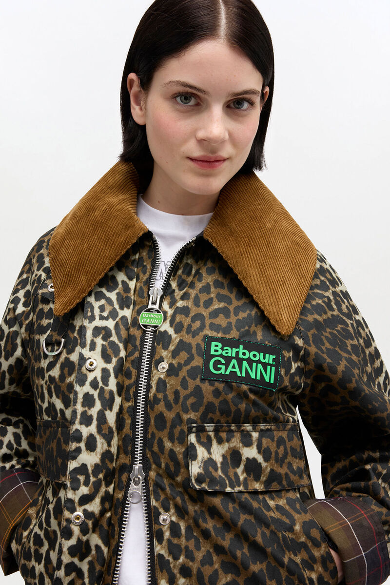 Short Wax Jacket in Leopard, Cotton, in colour Leopard - 5 - GANNI