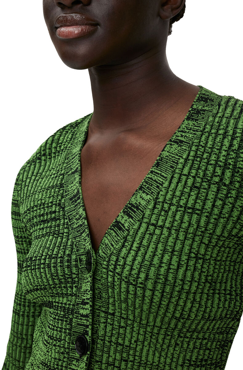 Green Cropped Melange Knit Cardigan, in colour Kelly Green - 4 - GANNI