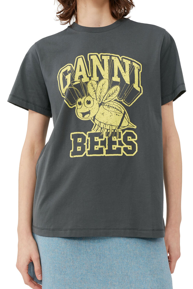 Relaxed Bee T-shirt, Cotton, in colour Volcanic Ash - 5 - GANNI