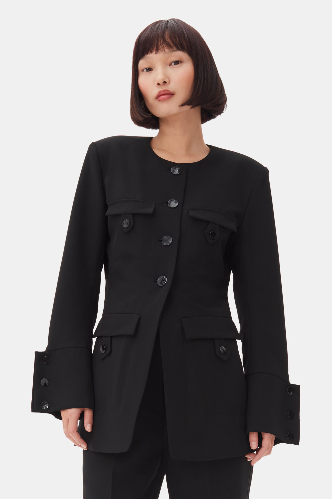Black Suiting Fitted Blazer, Polyester, in colour Black - 1 - GANNI