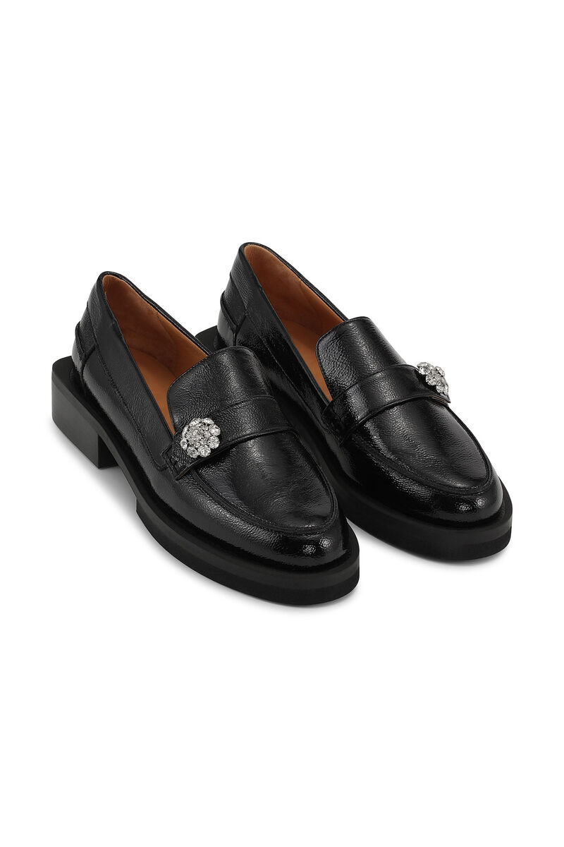 Jewel Moccasins, Calf Leather, in colour Black - 3 - GANNI