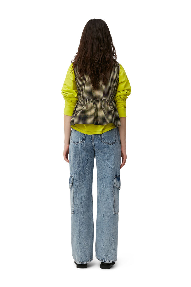 Crinkle Angi Jeans, Cotton, in colour Mid Blue Stone - 4 - GANNI