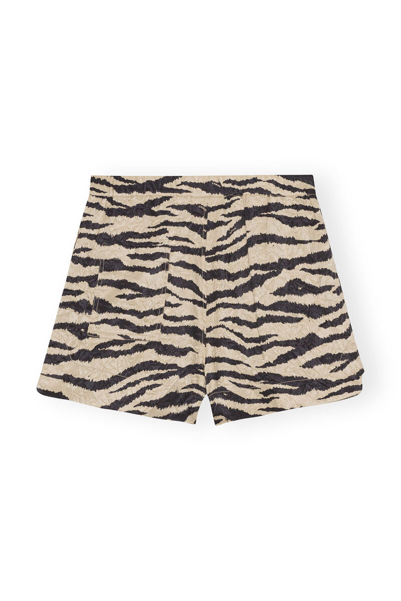 Crinkled Satin Shorts, Elastane, in colour Pale Khaki - 2 - GANNI