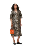 Leopard Wide Midi Dress, Cotton, in colour Big Leopard Almond Milk - 1 - GANNI