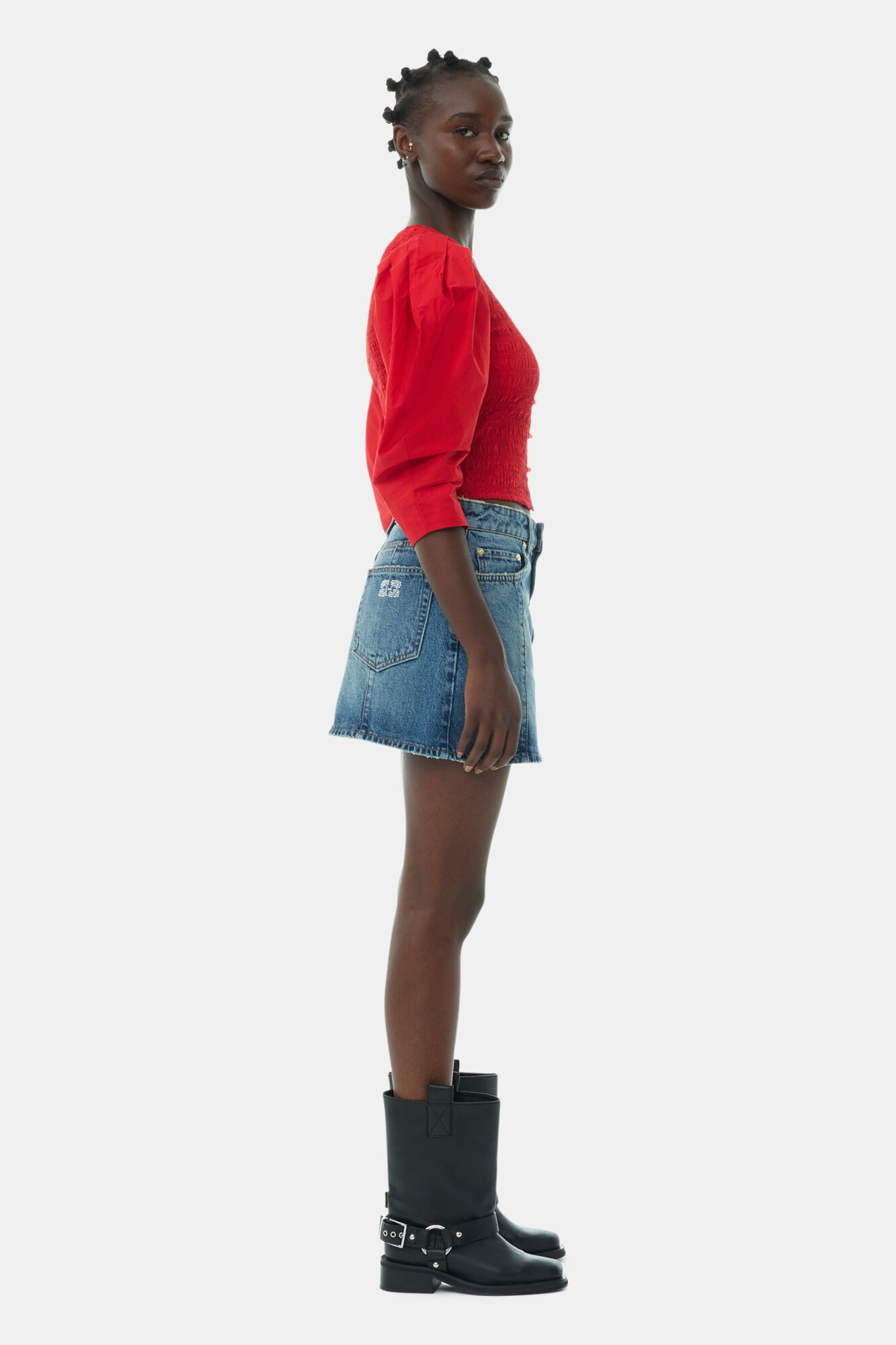 Racing Red Red Cotton Poplin Smock Blouse | GANNI US