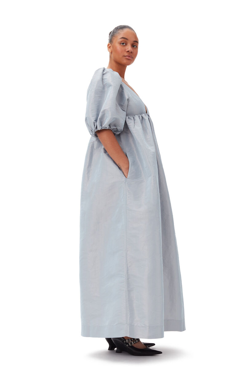 Robe Light Blue Shiny Taffeta Long, Polyester, in colour Powder Blue - 7 - GANNI