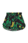 Ruffled Beach Shorts, Cotton, in colour Banana Tree Black - 1 - GANNI