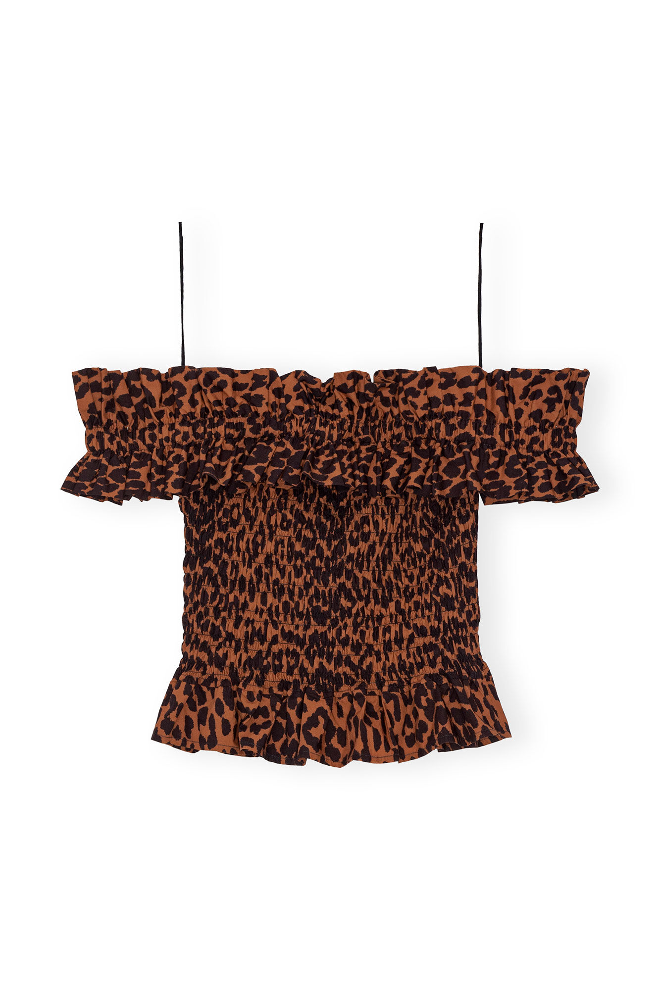 Exclusive Printed Cotton Off-Shoulder Smock Top, Cotton, in colour Toffee - 1 - GANNI