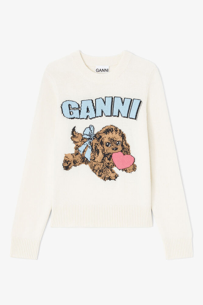 Ivory Puppy Wool Jumper, Egret