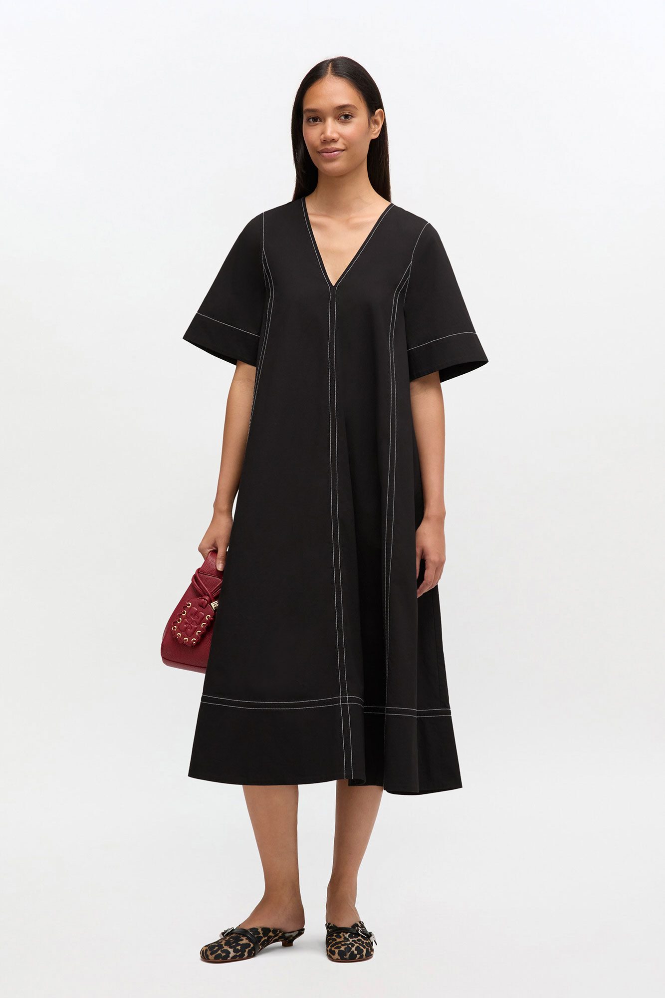 Black Cotton A-line Dress | GANNI US