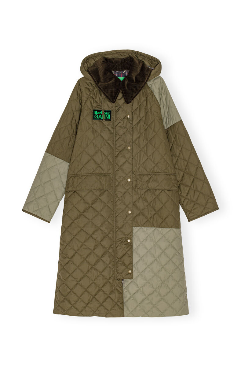 GANNI x Barbour Burghley Quilted jacka, Recycled Polyester, in colour Kalamata - 1 - GANNI