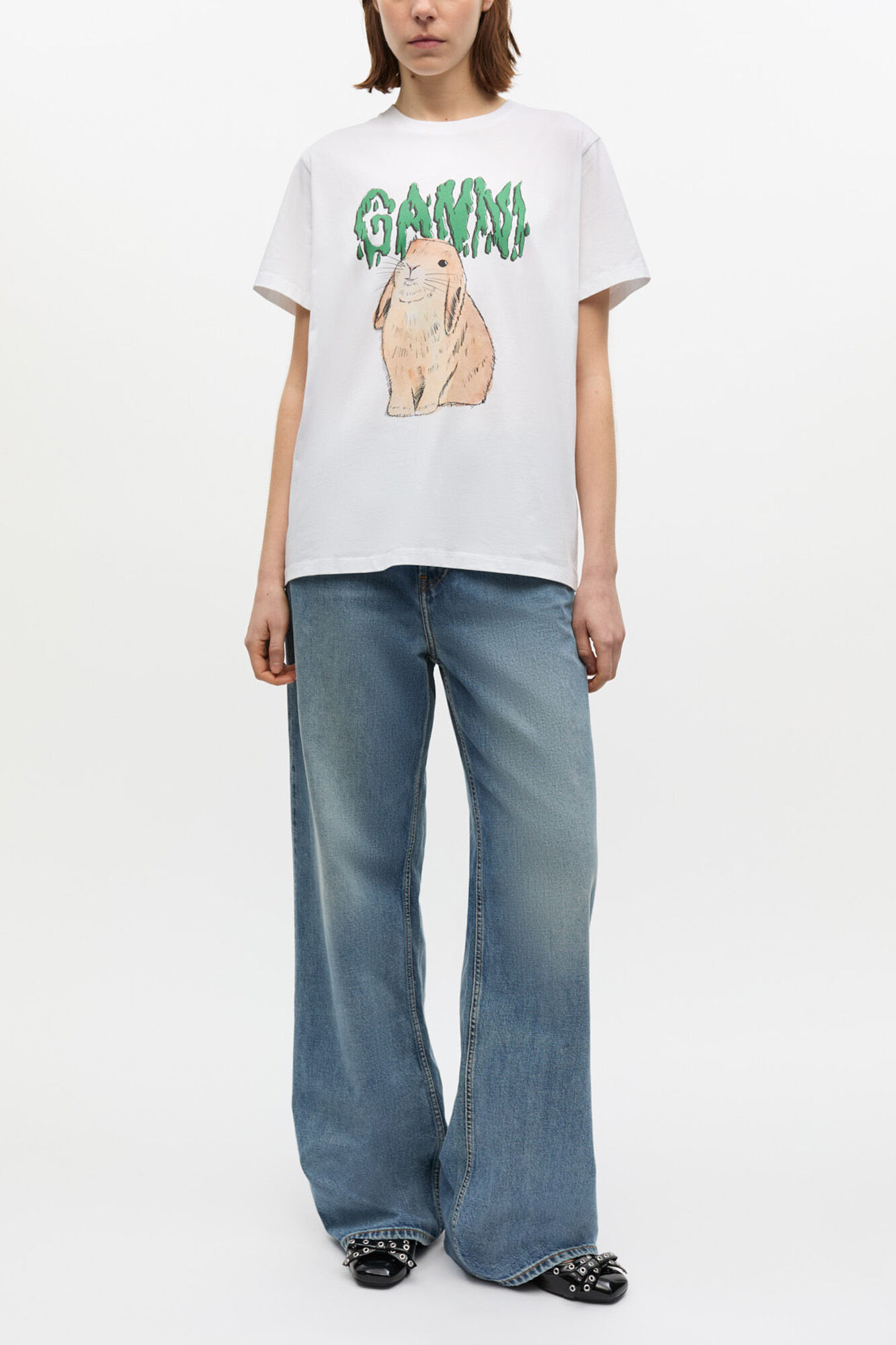 White Graphic Bunny Jersey T-shirt, Cotton, in colour Bright White - 6 - GANNI