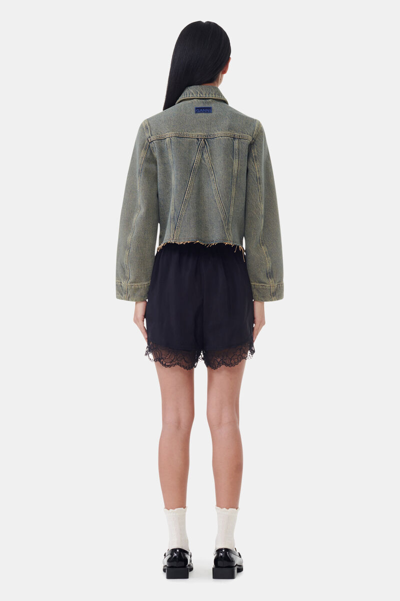 Black Viscose Habotai Elasticated Shorts, Viscose, in colour Black - 3 - GANNI