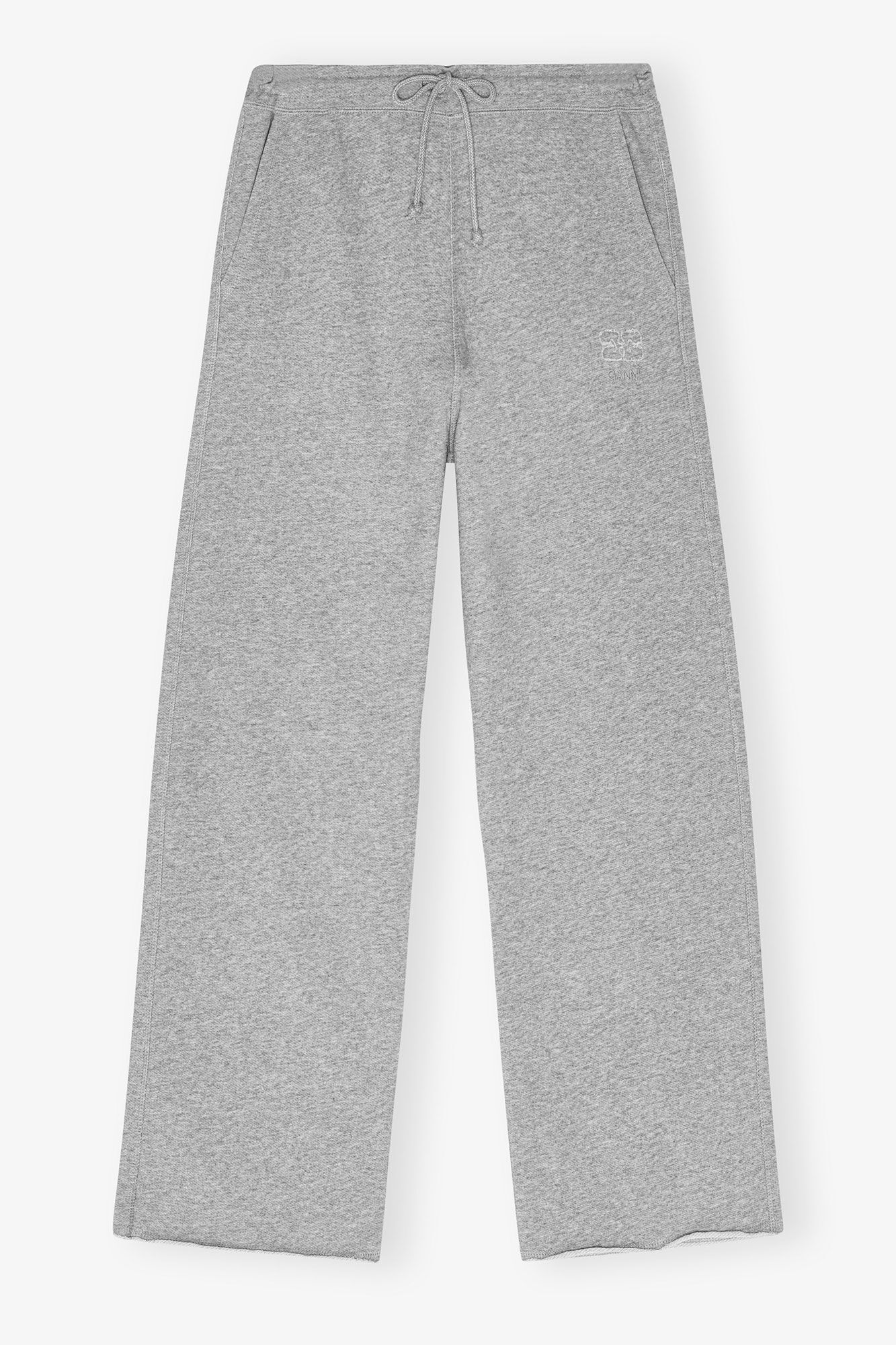 Grey Isoli Wide Leg Pants, Cotton, in colour Paloma Melange - 3 - GANNI