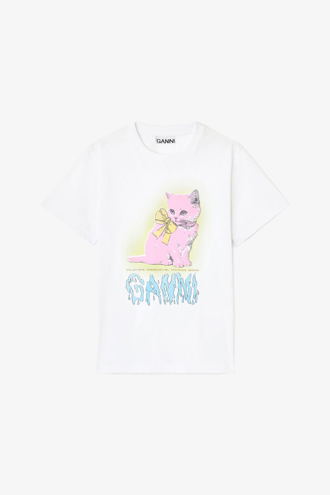 GANNI 猫イラスト Tシャツ ホワイト Bright White White Kitty T-shirt | GANNI (Global) SG