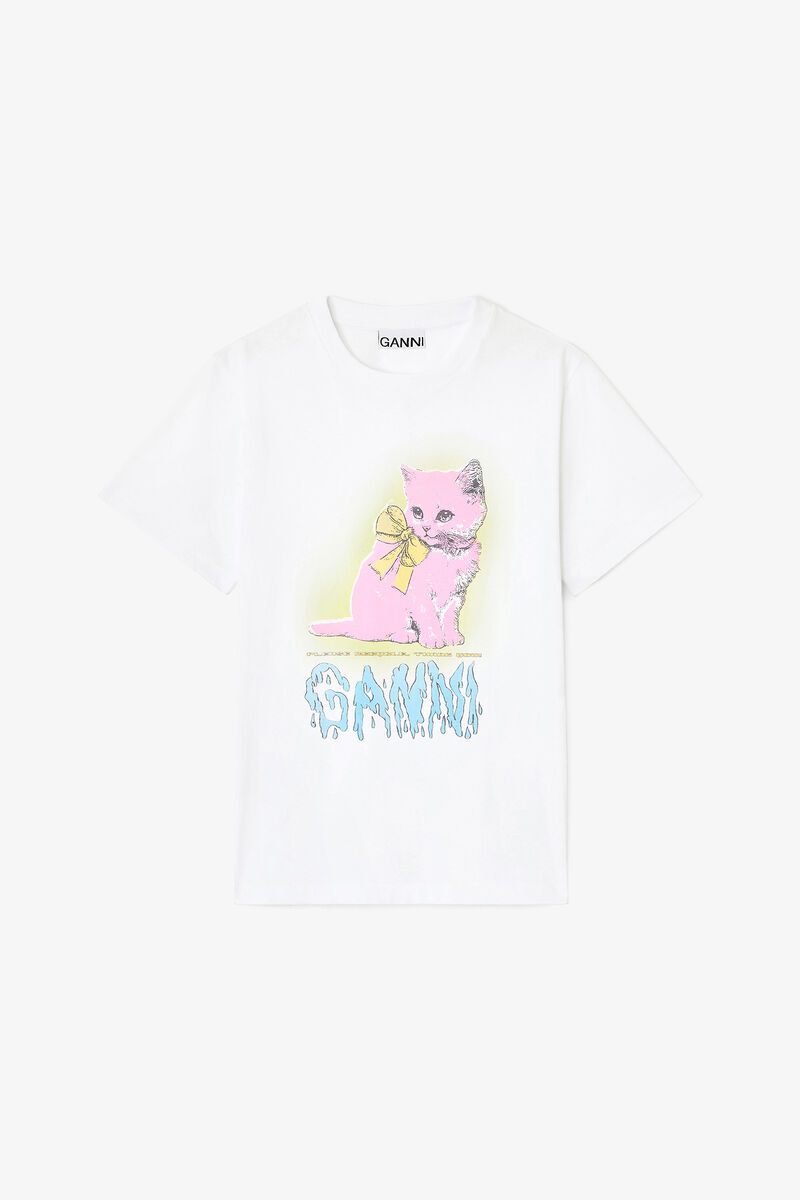 White Kitty T-shirt, Organic Cotton, in colour Bright White - 1 - GANNI