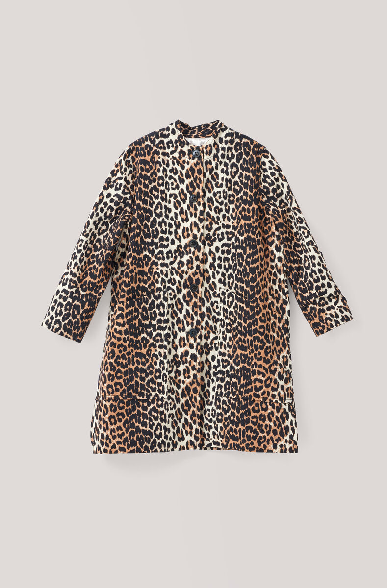 Fabre Cotton Coat, Cotton, in colour Leopard - 1 - GANNI