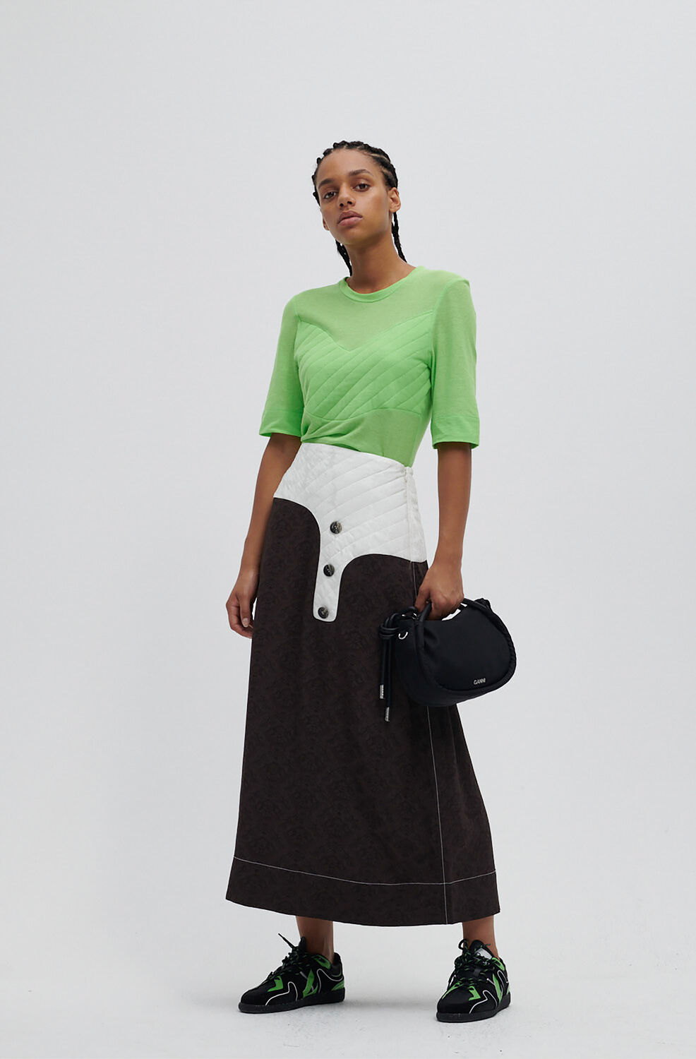 가니 롱 스커트 Ganni Asymmetrical Midi Skirt,Mole