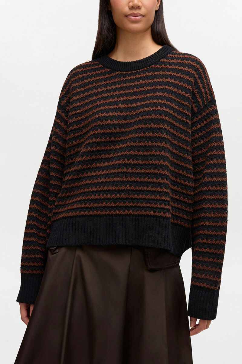 Stripe Wool Mix Jumper, Wool, in colour Chocolate Plum - 1 - GANNI