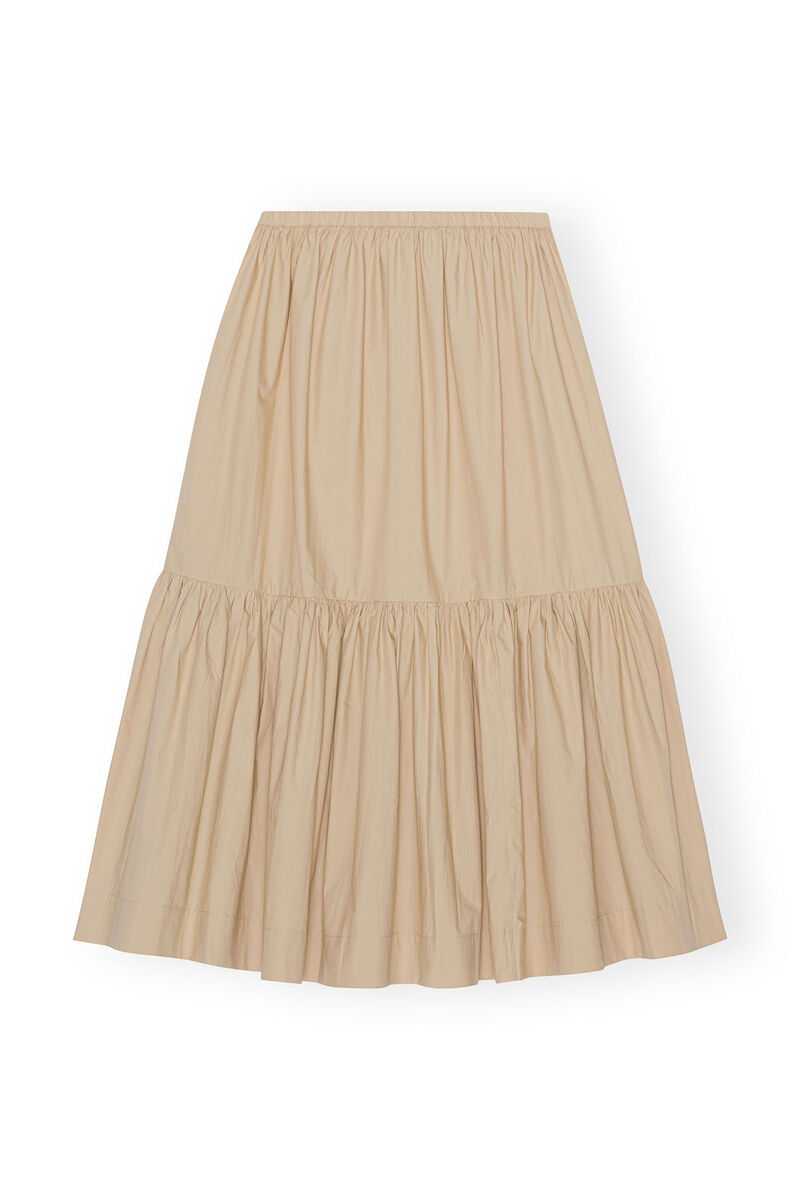 Cotton Poplin Maxi Flounce Skirt, Cotton, in colour Curds and Whey - 2 - GANNI