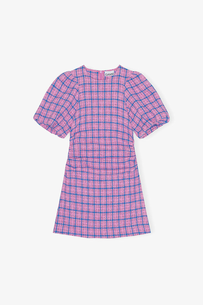 Check Suiting Mini Dress, Wild Orchid