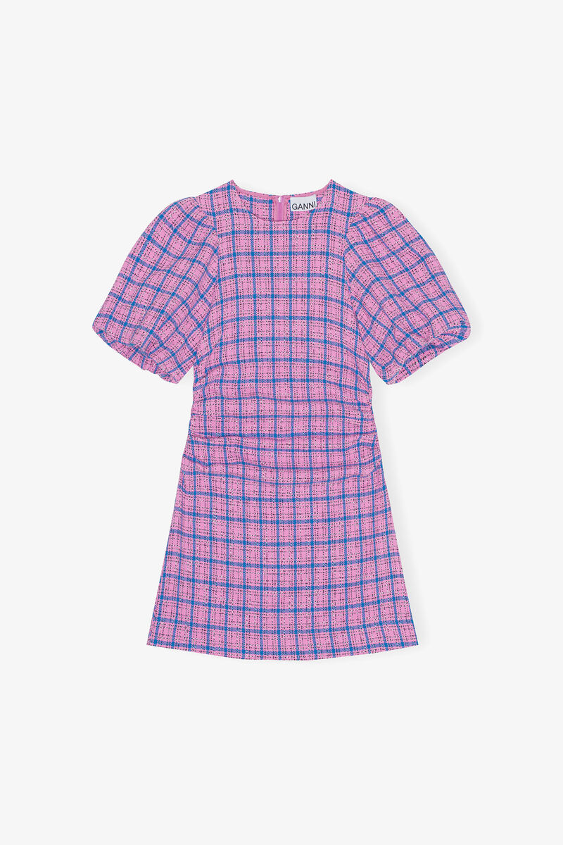 Check Suiting Mini Dress, Organic Cotton, in colour Wild Orchid - 1 - GANNI