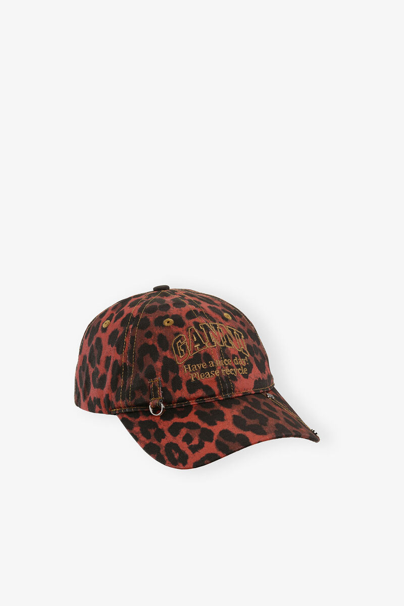Red Leopard Cap, Organic Cotton, in colour Racing Red - 1 - GANNI