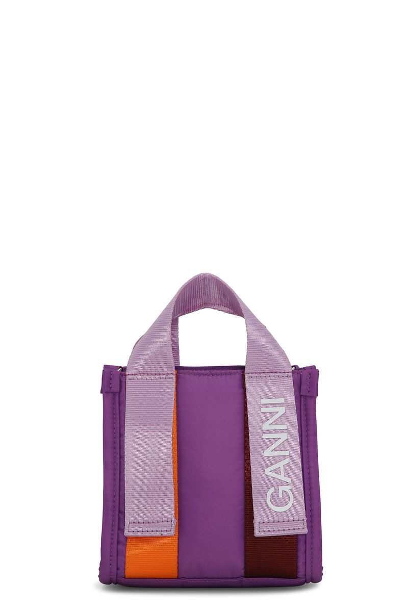 Mini Purple Tech Tote, Recycled Polyester, in colour Purple Wine - 1 - GANNI