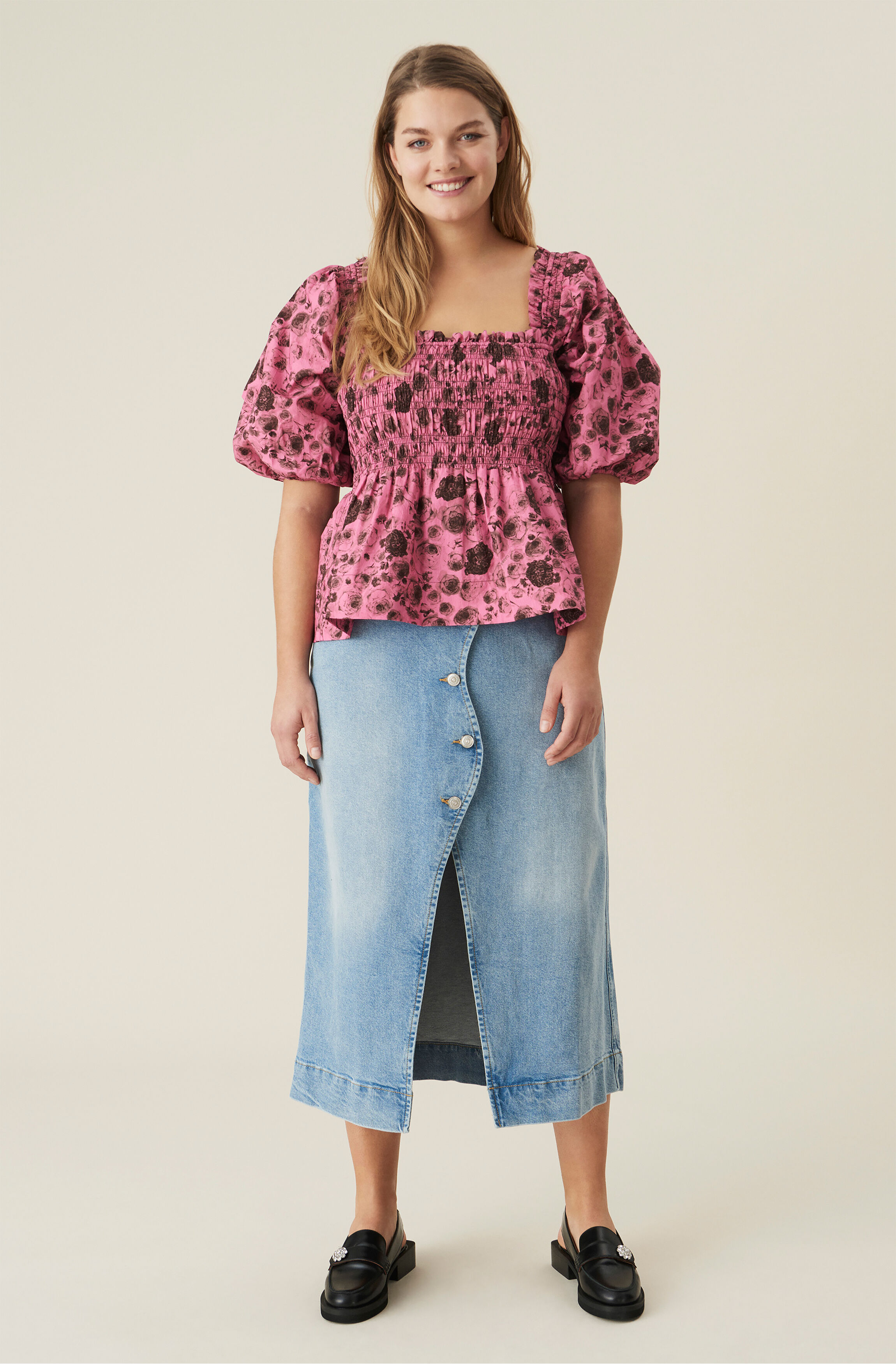 Ganni printed cotton poplin blouse clearance