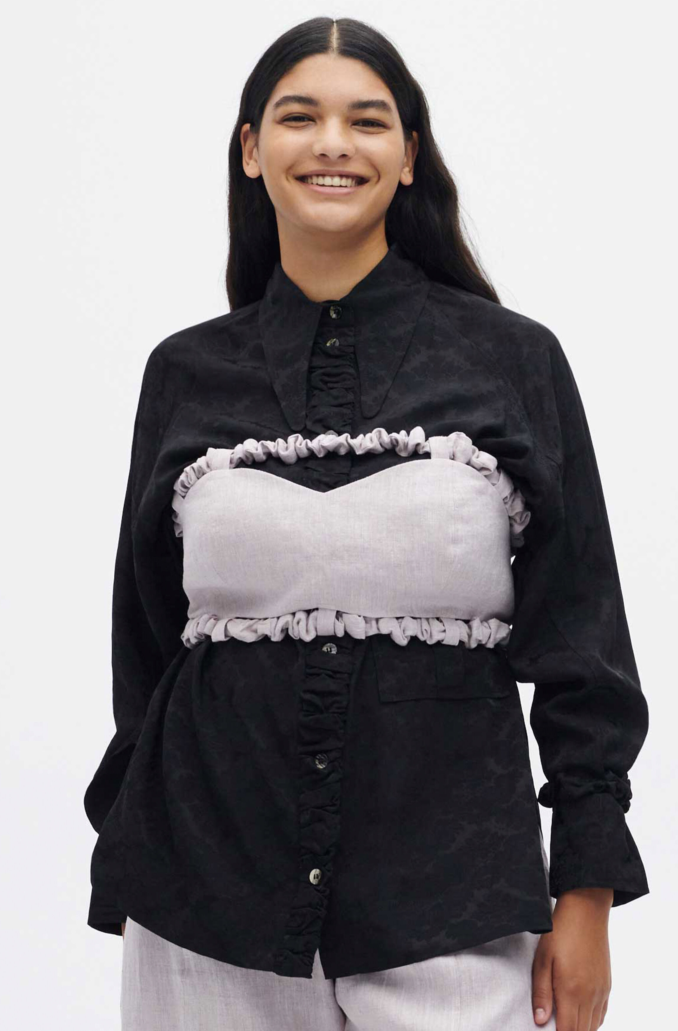 Black Oversized Jacquard Shirt | GANNI US