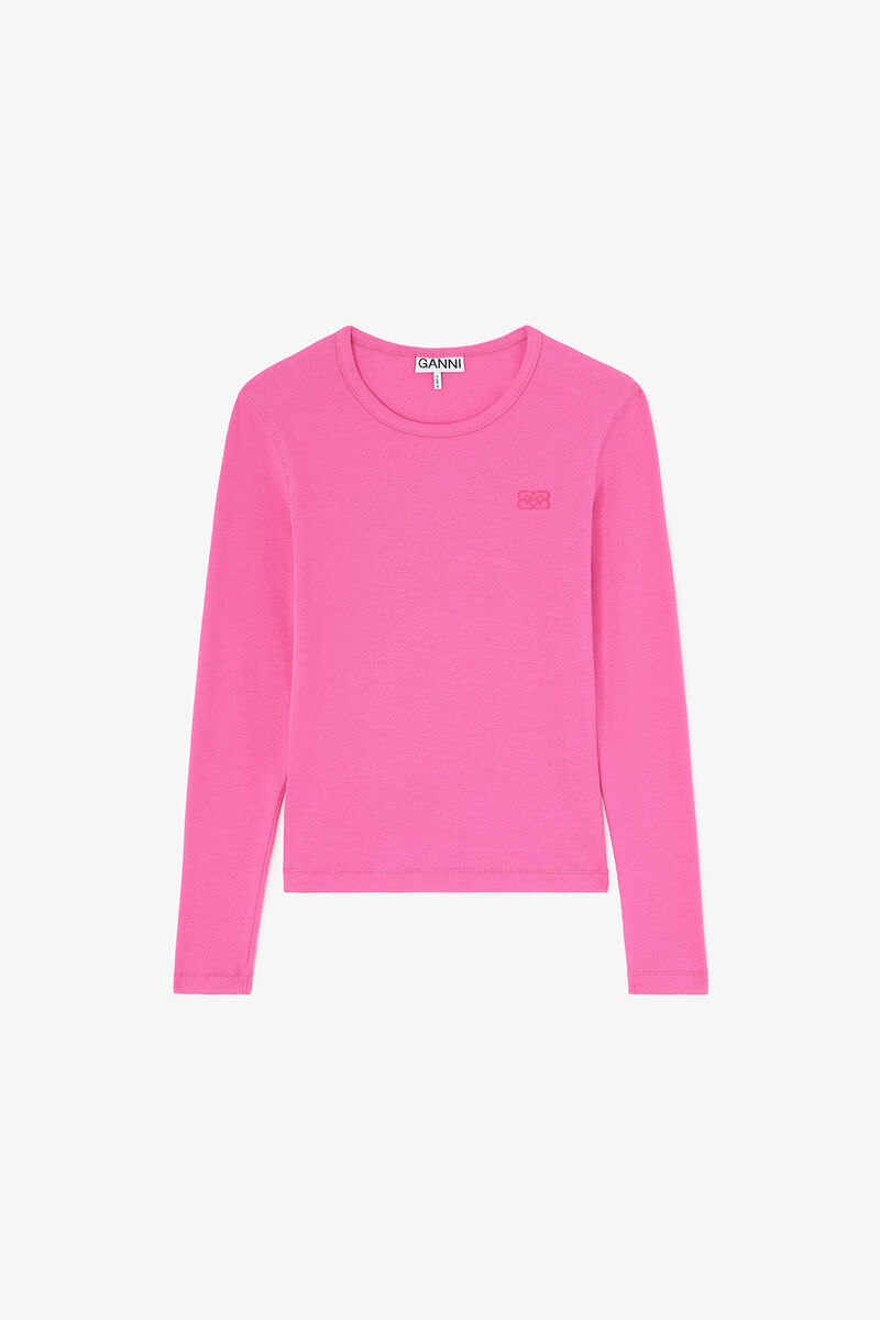 Long-sleeve Top in Pink, Organic Cotton, in colour Raspberry Rose - 1 - GANNI