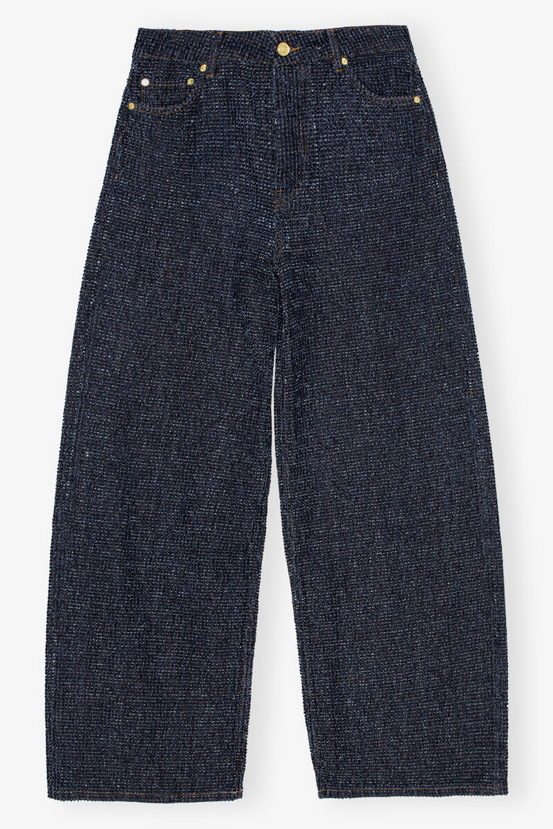 Dark Blue Textured Jeans, Cotton, in colour Rinse - 1 - GANNI