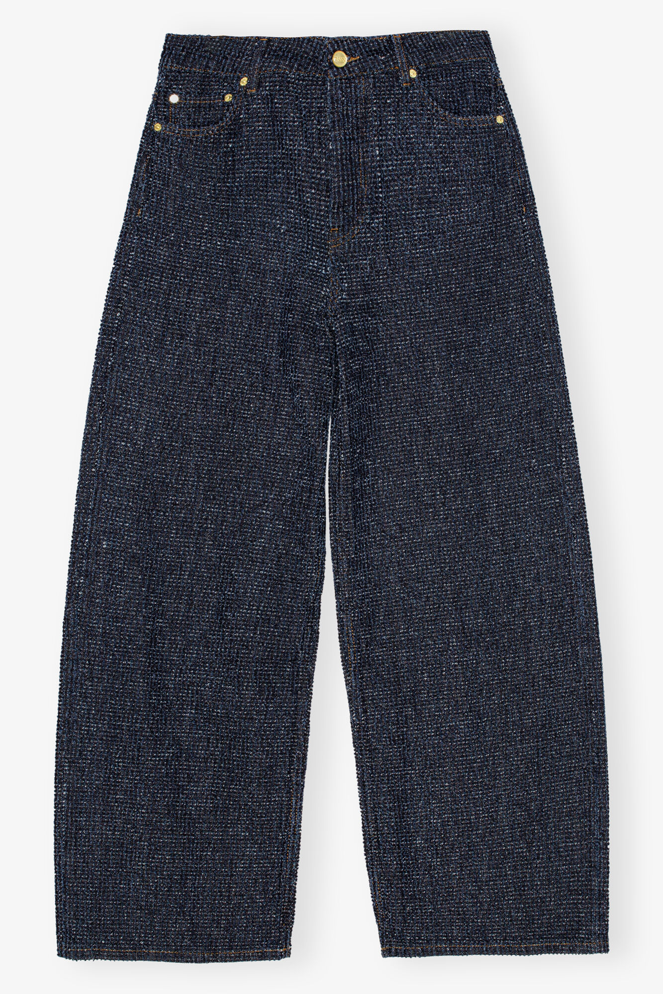 Dark Blue Textured Jeans, Cotton, in colour Rinse - 1 - GANNI