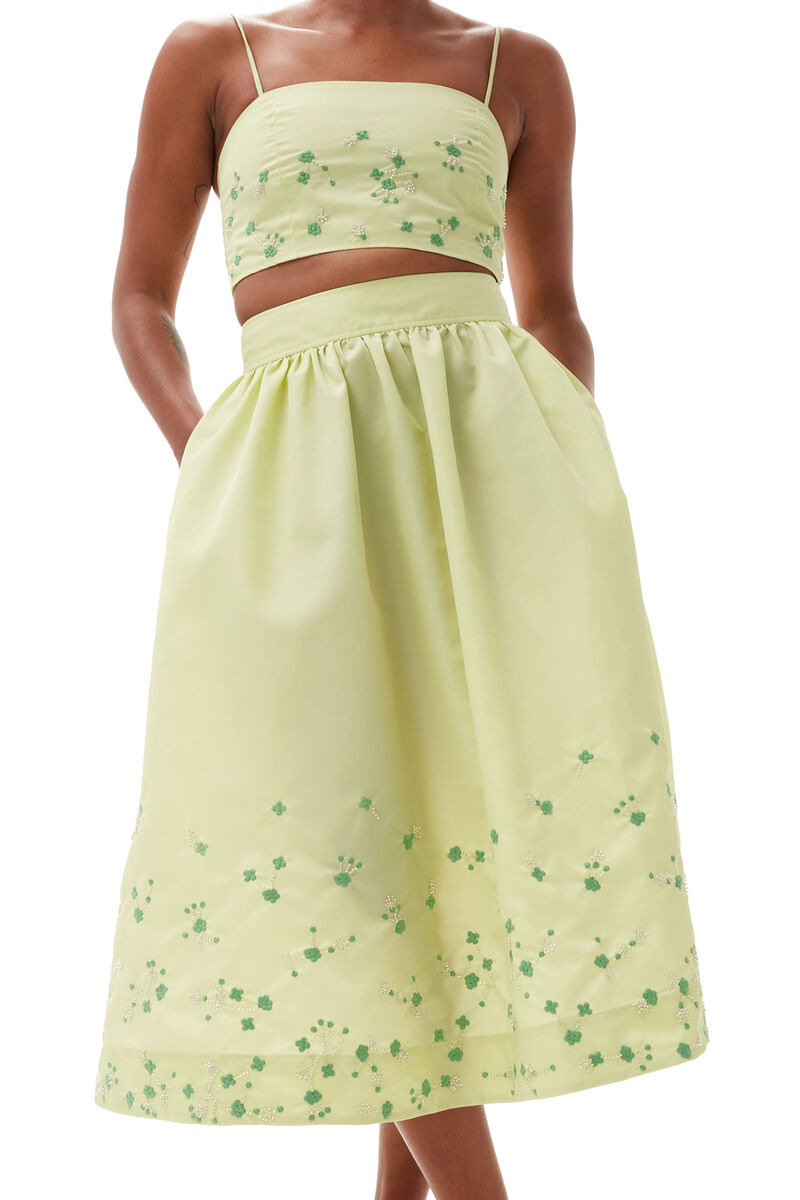 Beaded Nylon Skirt, Nylon, in colour Lily Green - 4 - GANNI