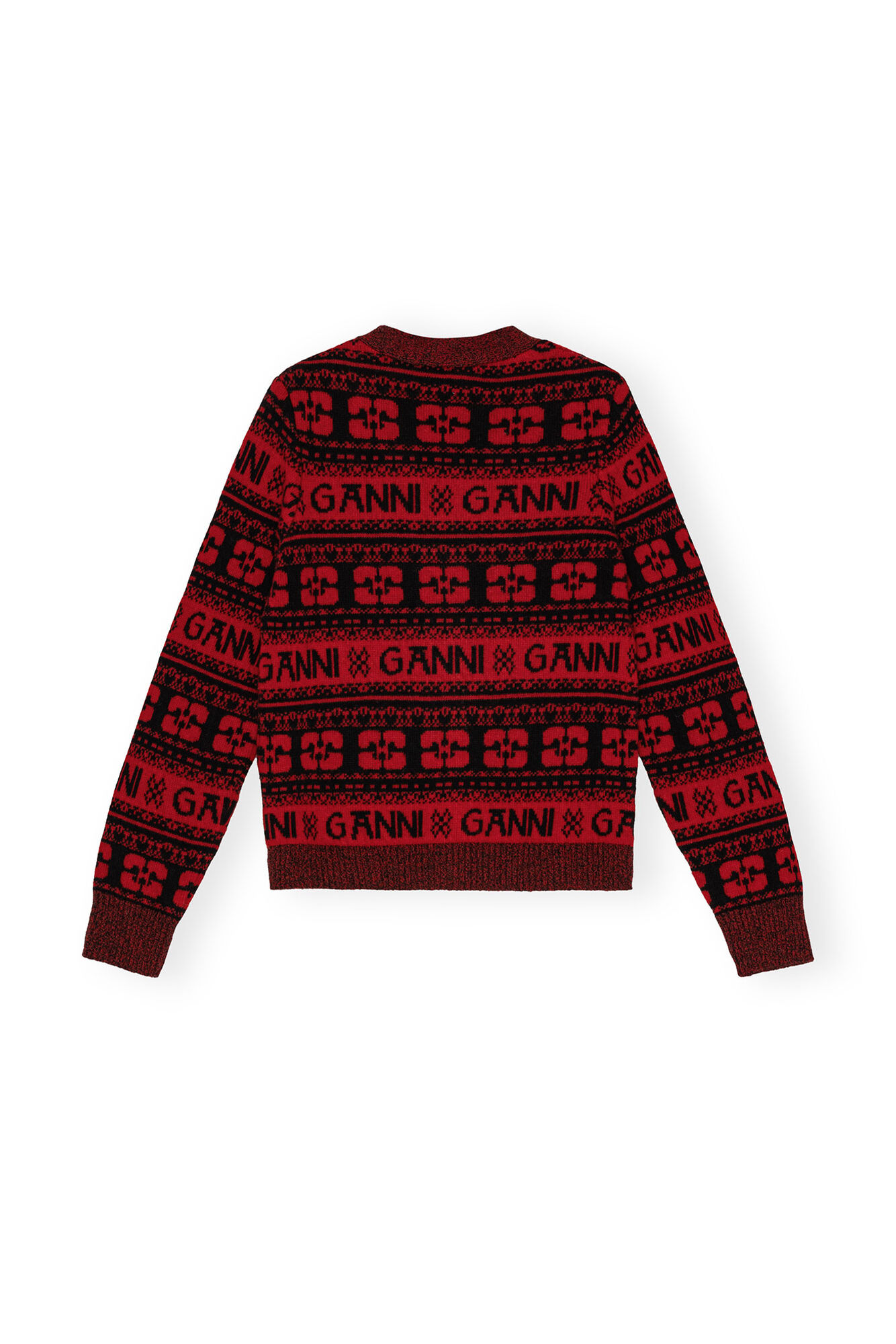 Red Sequins Logo Wool Mix Cardigan, Recycled Polyamide, in colour High Risk Red - 2 - GANNI