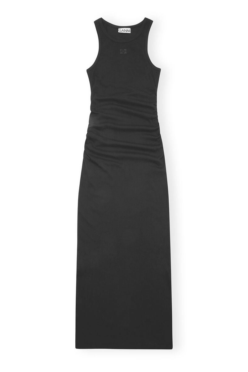 Black Soft Cotton Rib Tank Top långklänning, Elastane, in colour Black - 1 - GANNI