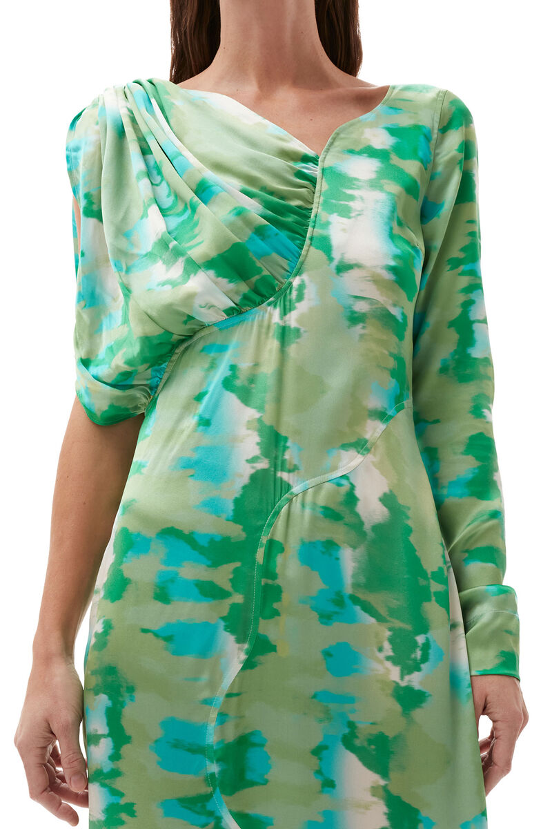 Silk Stretch Satin Maxi Dress, Elastane, in colour Lily Green - 4 - GANNI