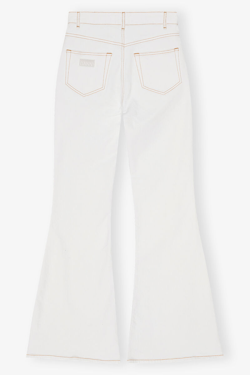 Jean flare taille haute blanc, Cotton, in colour Bright White - 2 - GANNI