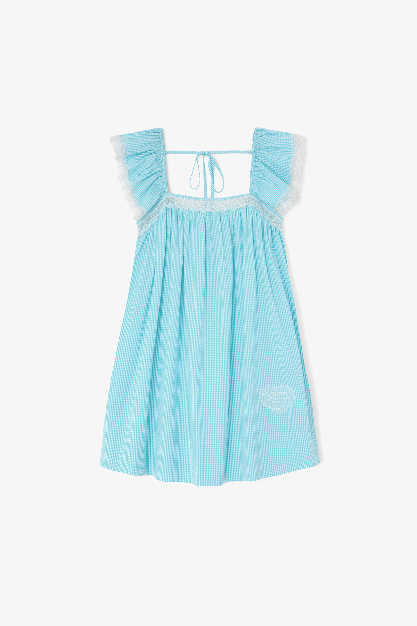 Dress in Blue Check, Organic Cotton, in colour Blue Curacao - 1 - GANNI