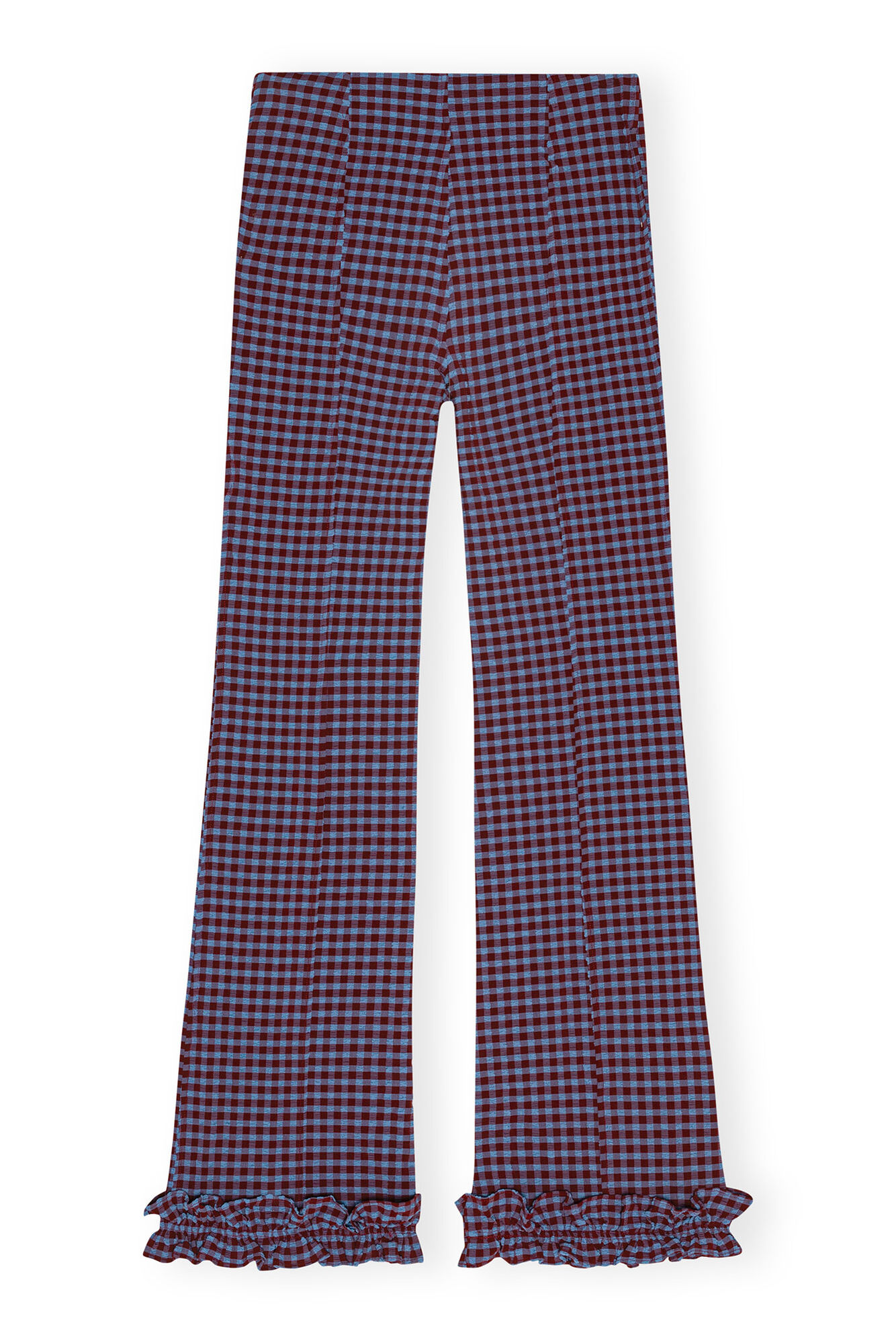 Checkered Stretch Seersucker Frill Trousers, Elastane, in colour Racing Red - 2 - GANNI