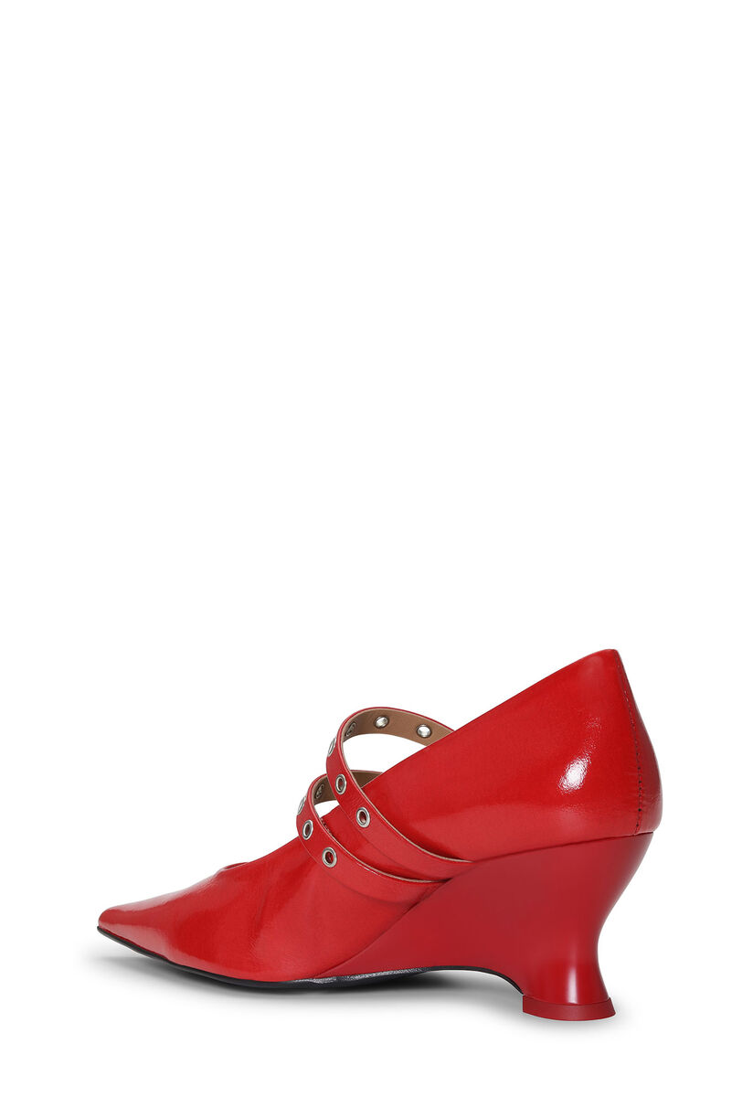 Red Eyelets Low Wedge-pumps, Polyester, in colour Racing Red - 3 - GANNI