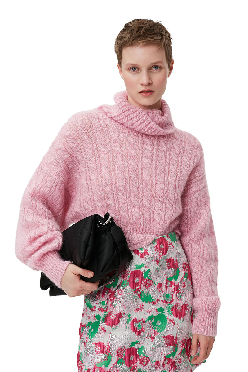 Highneck Cropped Pullover, Merino Wool, in colour Lilac Sachet - 7 - GANNI
