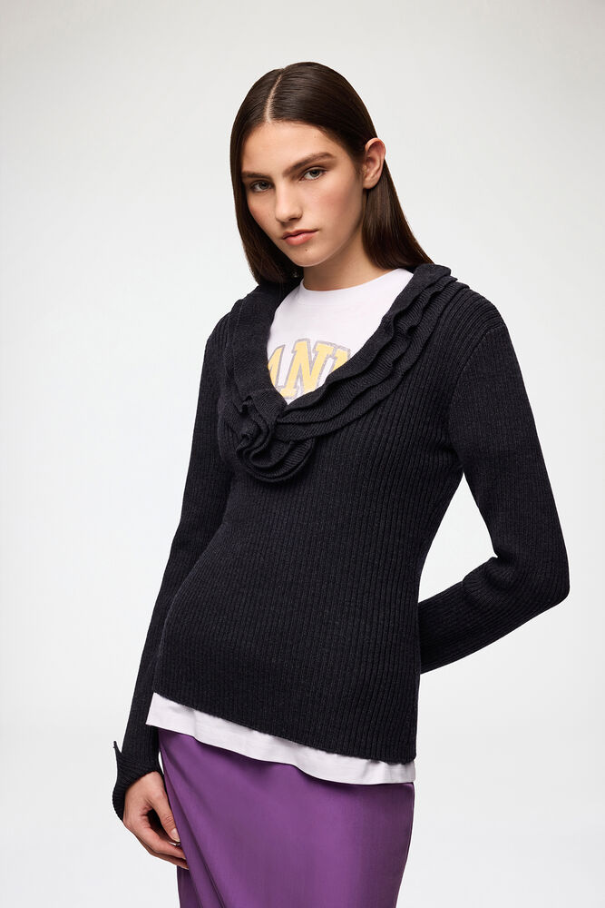 Top in Ribbed Merino, Phantom