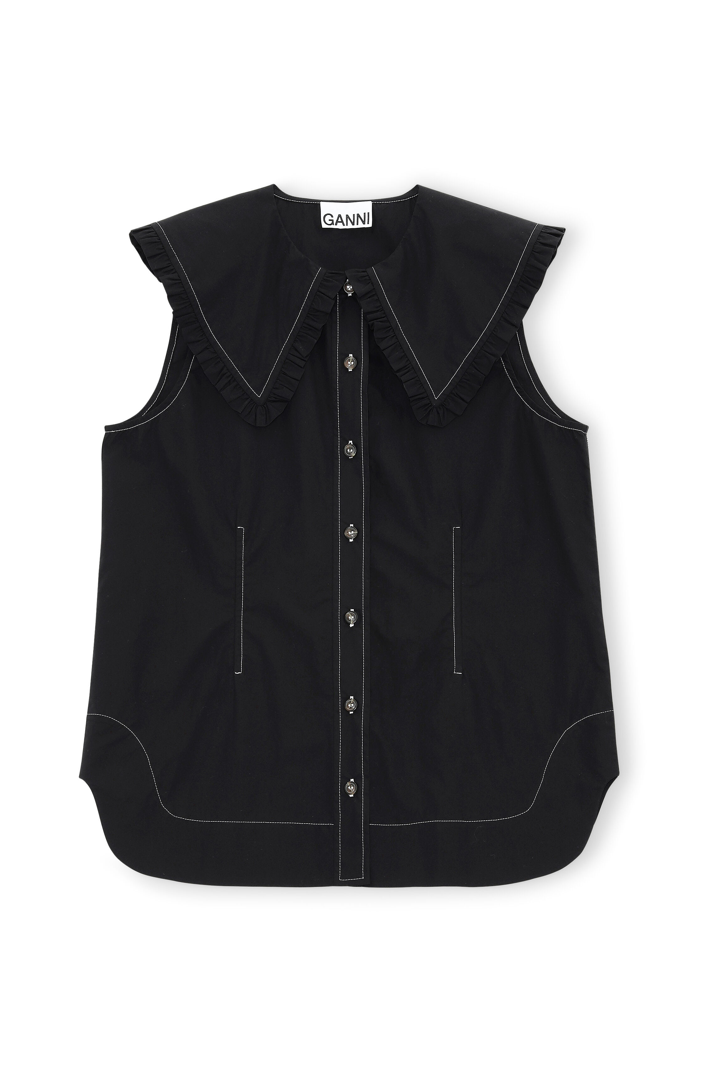 Ganni - Cotton Sleeveless Shirt, Women , Black