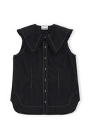 Cotton Poplin Sleeveless Frill Collar Shirt, Cotton, in colour Black - 1 - GANNI