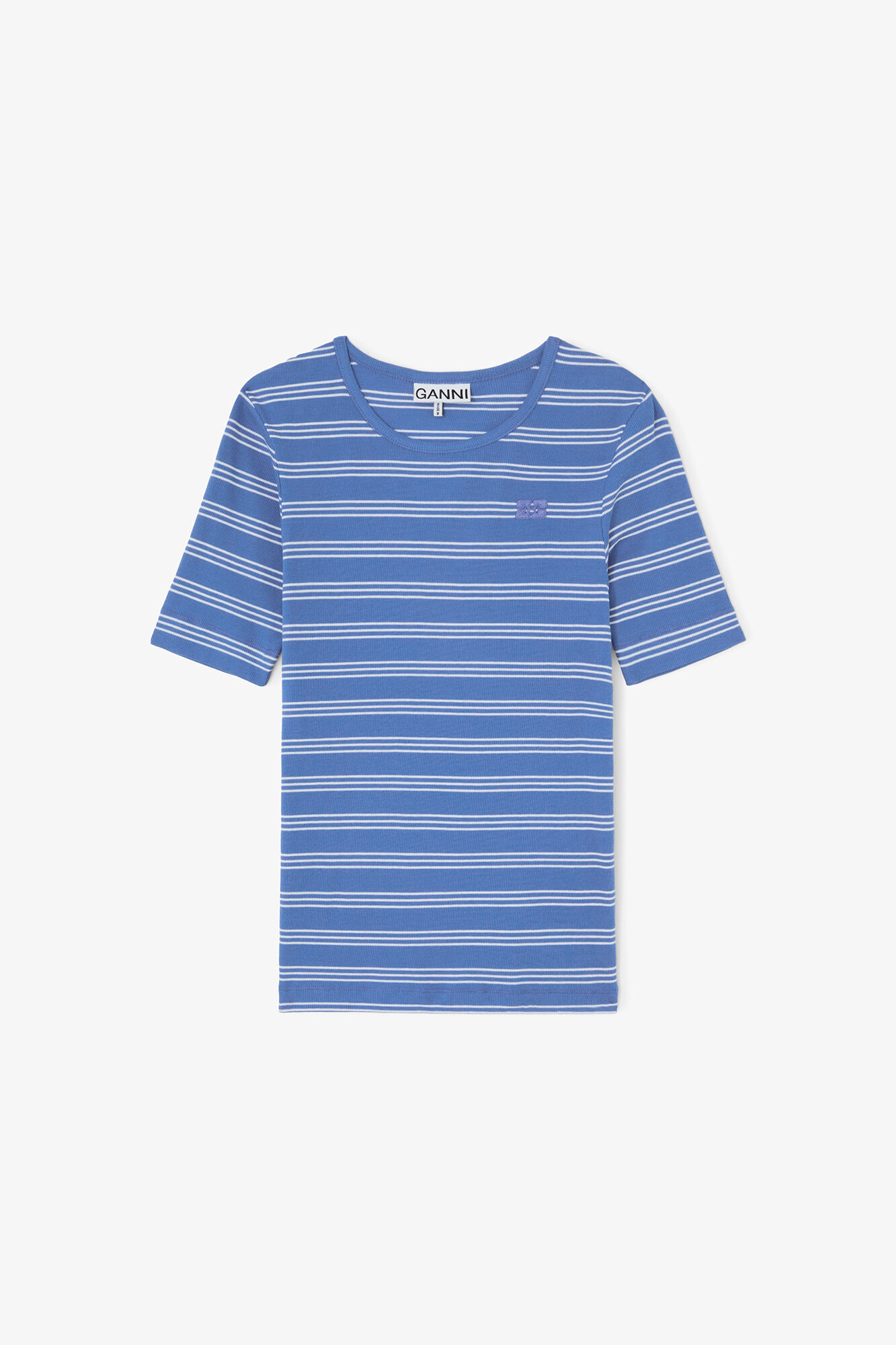 T-shirt in Cotton Rib, Organic Cotton, in colour Nouvean Navy - 1 - GANNI