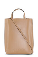 Medium Banner Tote Strap-väska, Leather, in colour Tan - 1 - GANNI