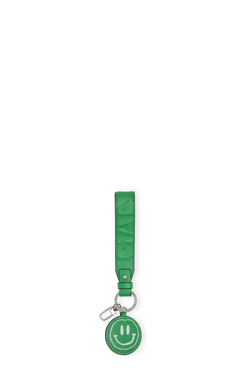 Banner Handle Keychain, Leather, in colour Kelly Green - 1 - GANNI