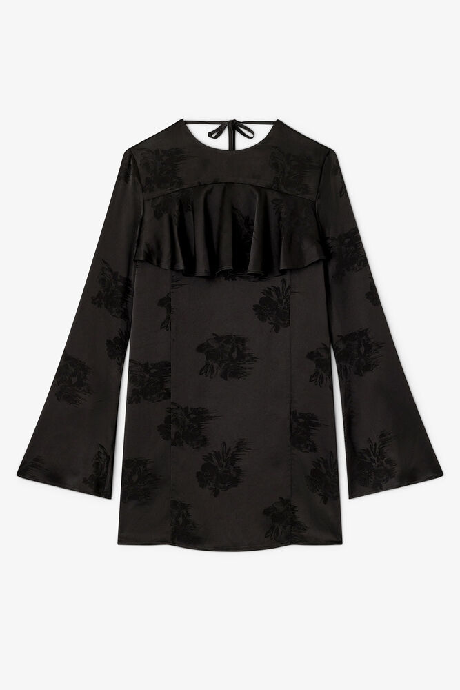 Black Ruffle Mini Dress, Black