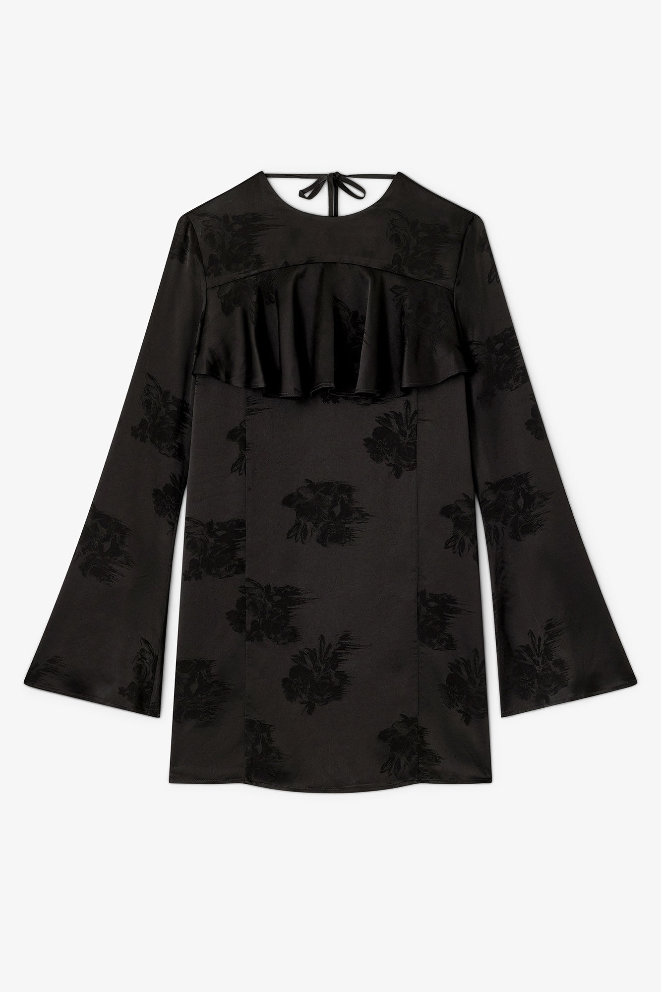 Black Ruffle Mini Dress, Acetate, in colour Black - 1 - GANNI